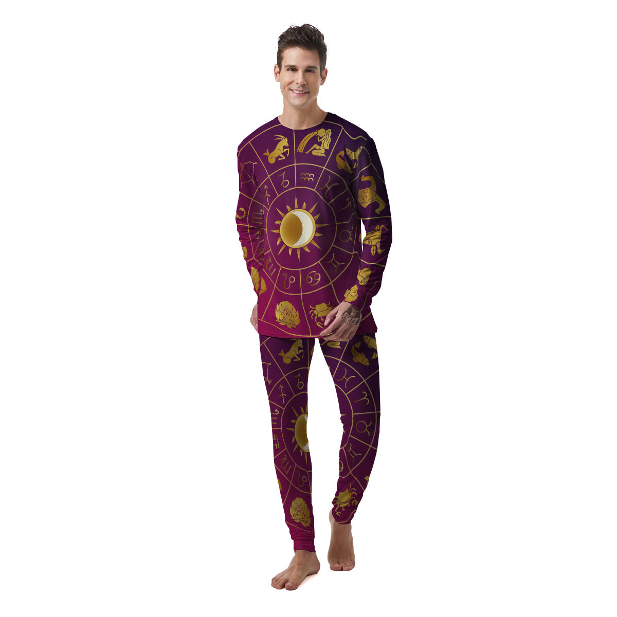 Zodiac Wheel Symbols Print Men's Pajamas-grizzshop