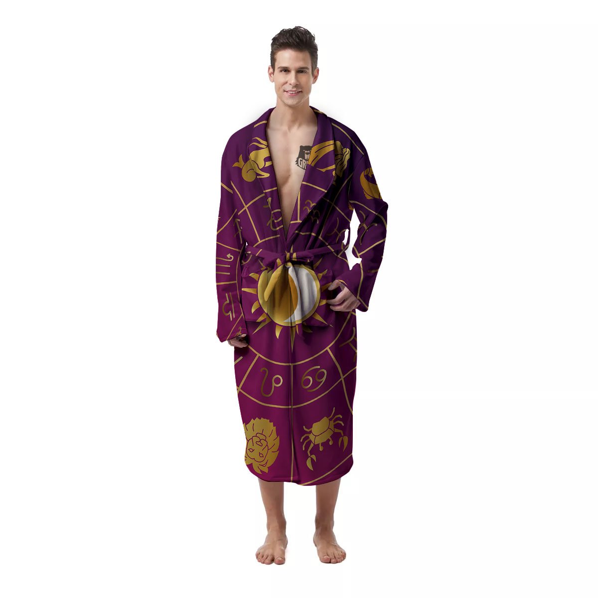 Zodiac Wheel Symbols Print Men's Robe-grizzshop