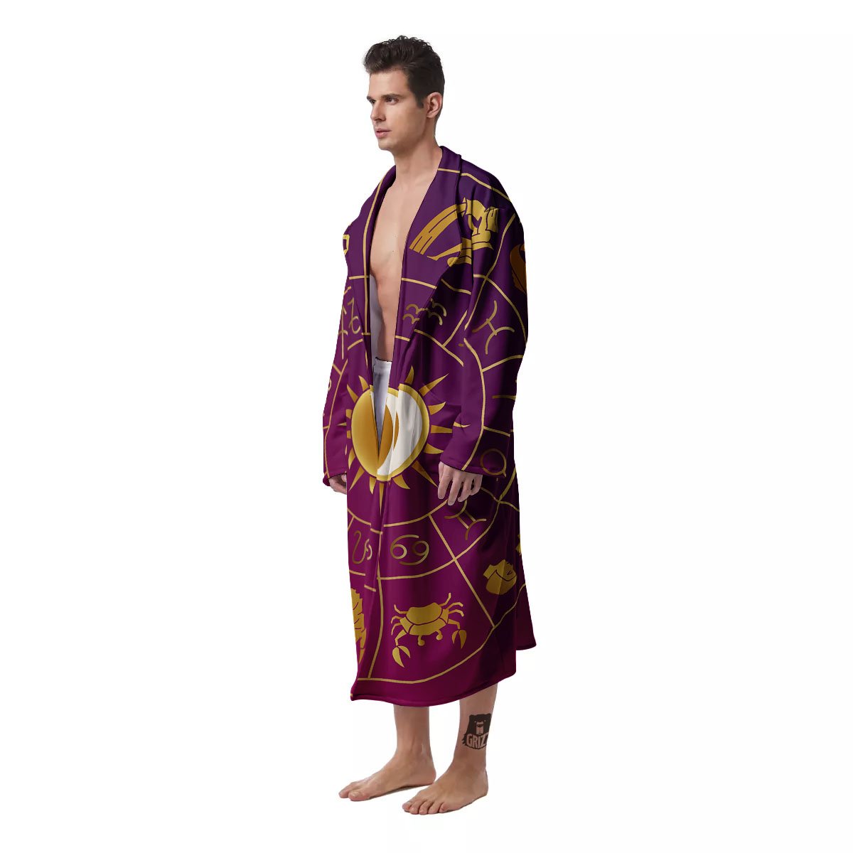 Zodiac Wheel Symbols Print Men's Robe-grizzshop