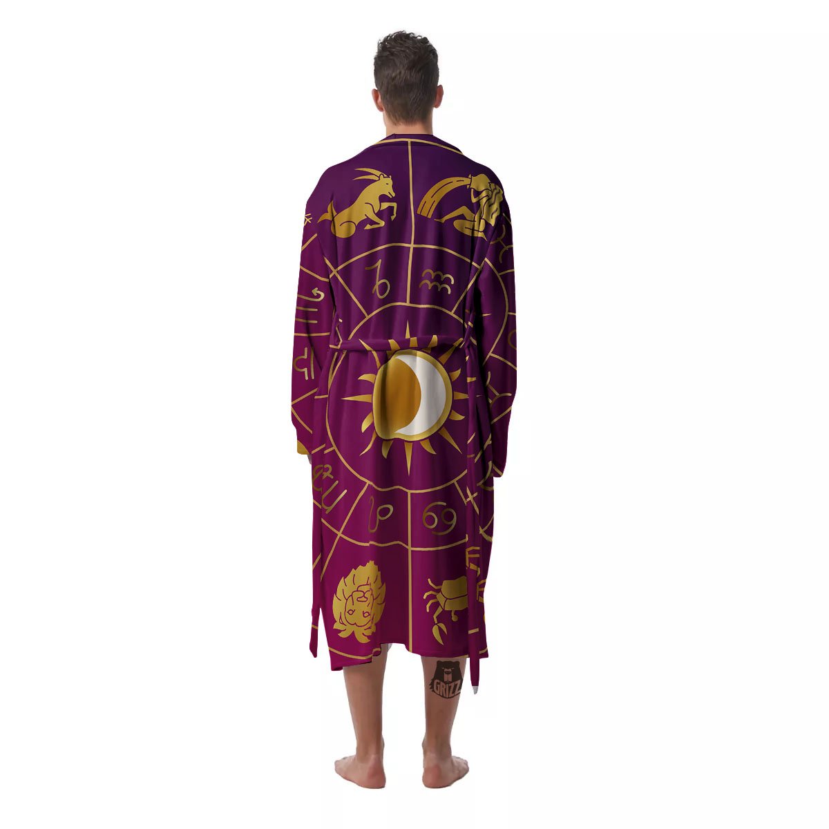 Zodiac Wheel Symbols Print Men's Robe-grizzshop