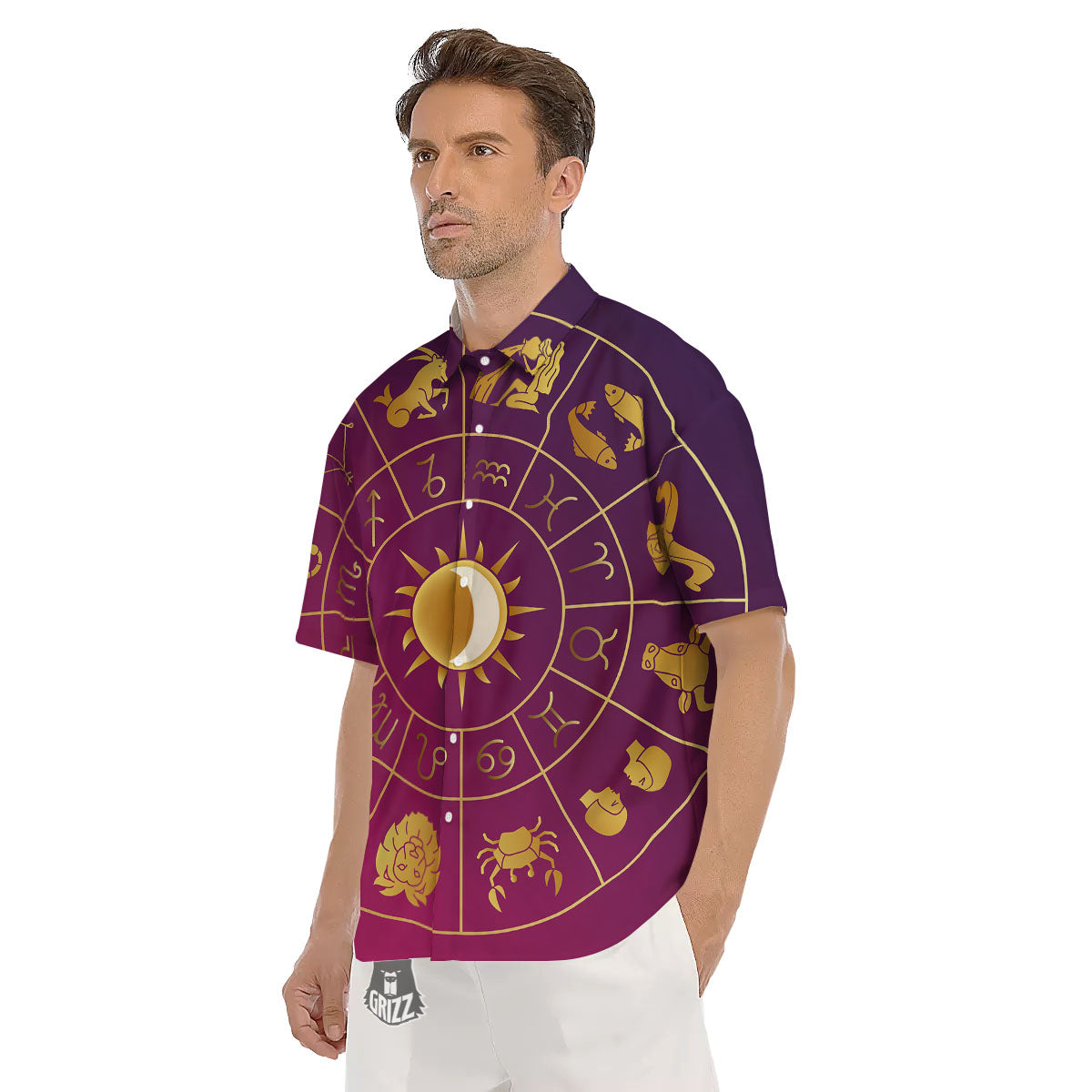 Zodiac Wheel Symbols Print Men's Short Sleeve Shirts-grizzshop