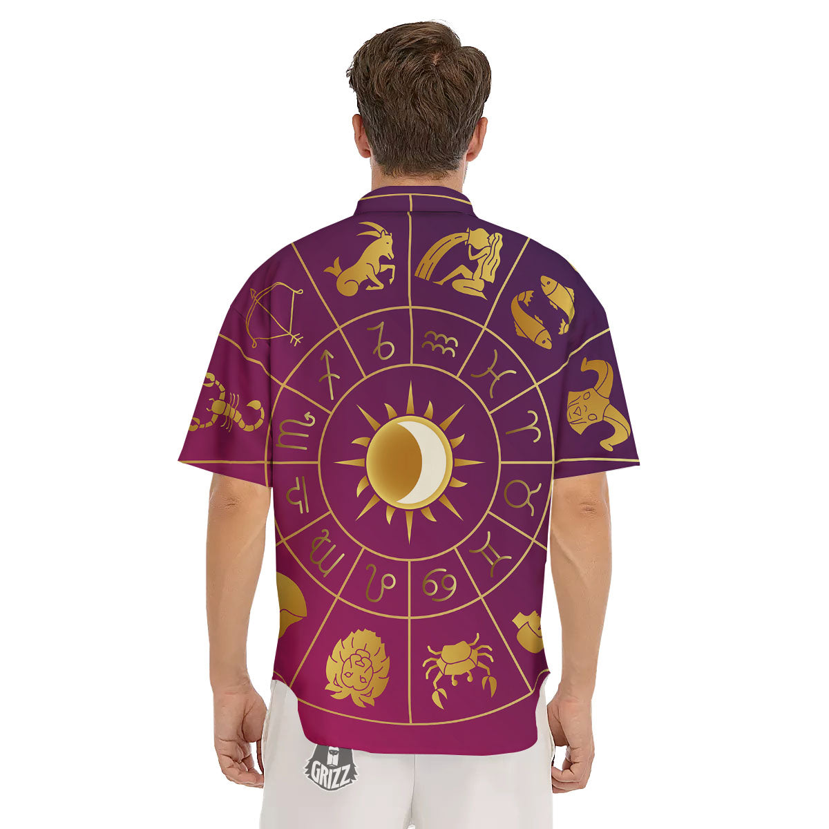 Zodiac Wheel Symbols Print Men's Short Sleeve Shirts-grizzshop