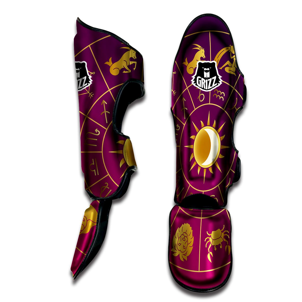 Zodiac Wheel Symbols Print Muay Thai Shin Guards-grizzshop