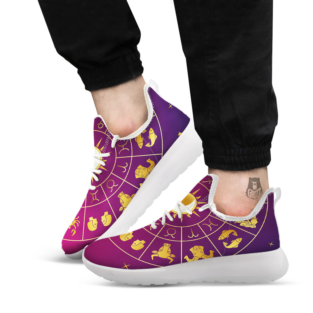 Zodiac Wheel Symbols Print White Athletic Shoes-grizzshop