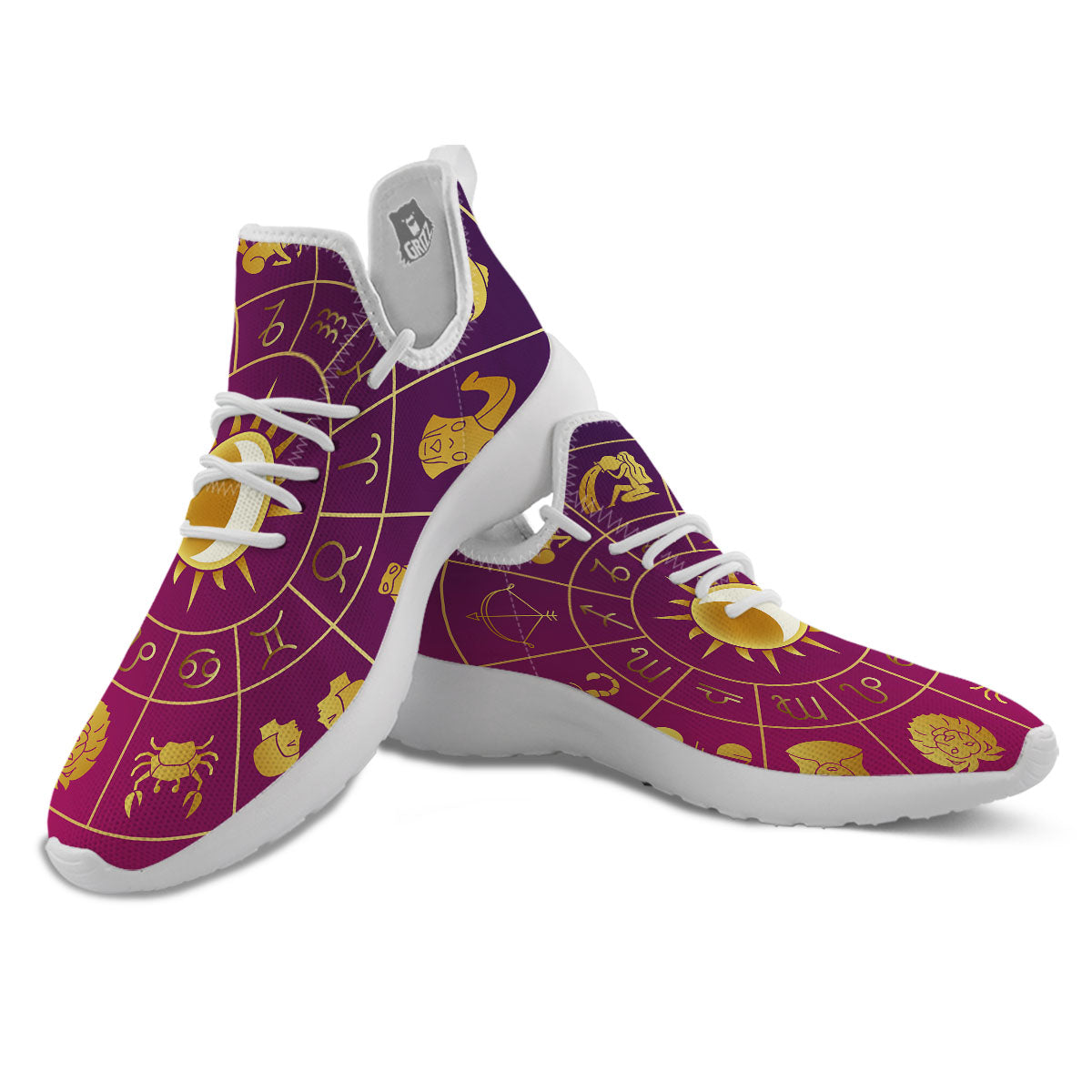 Zodiac Wheel Symbols Print White Athletic Shoes-grizzshop