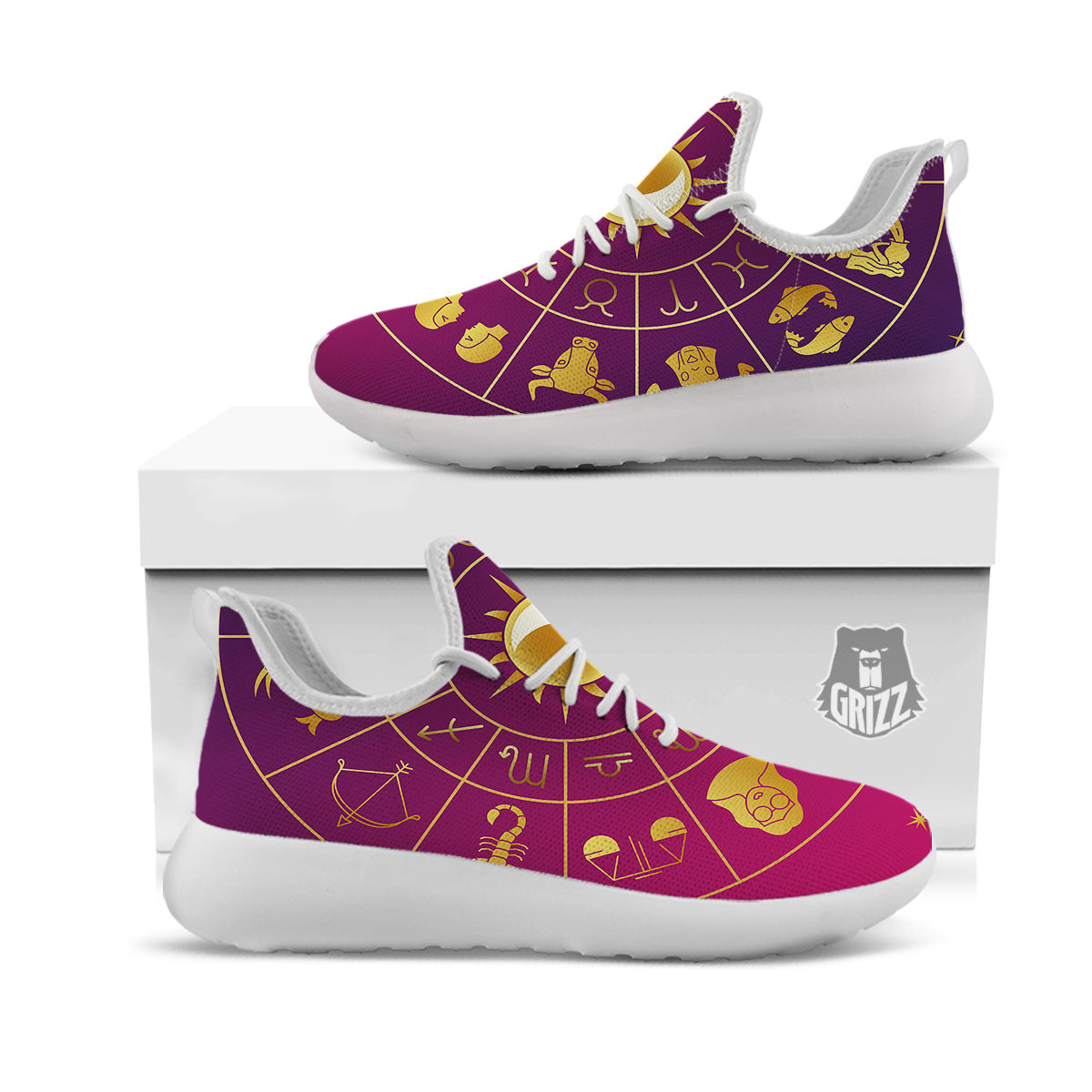 Zodiac Wheel Symbols Print White Athletic Shoes-grizzshop