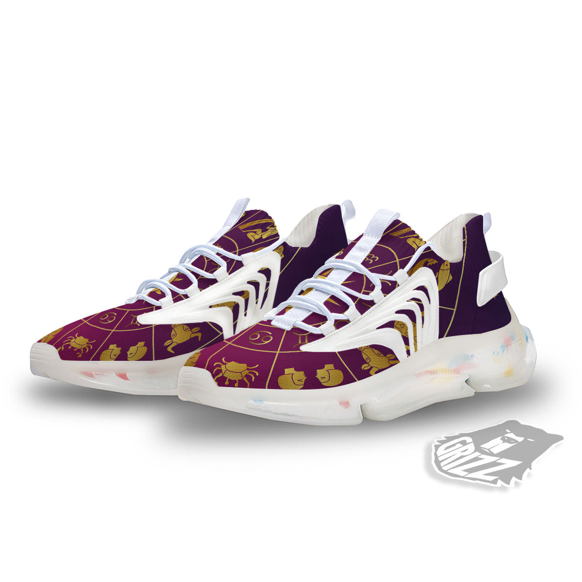 Zodiac Wheel Symbols Print White Gym Shoes-grizzshop