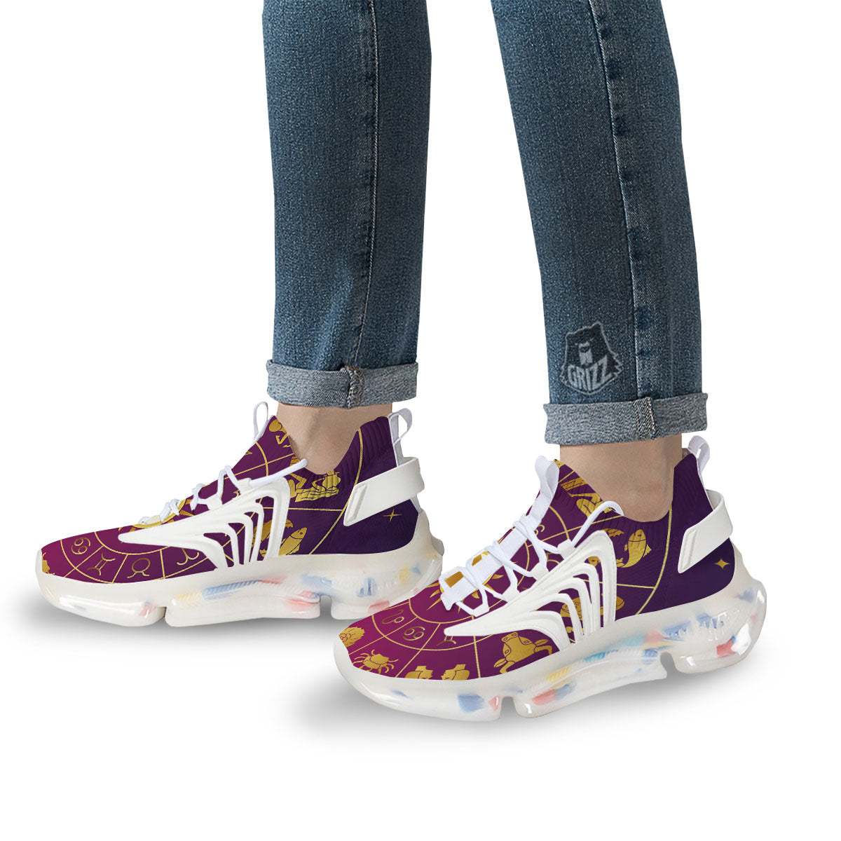 Zodiac Wheel Symbols Print White Gym Shoes-grizzshop