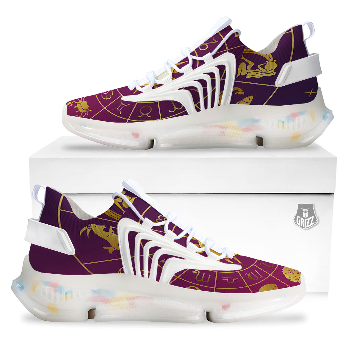 Zodiac Wheel Symbols Print White Gym Shoes-grizzshop