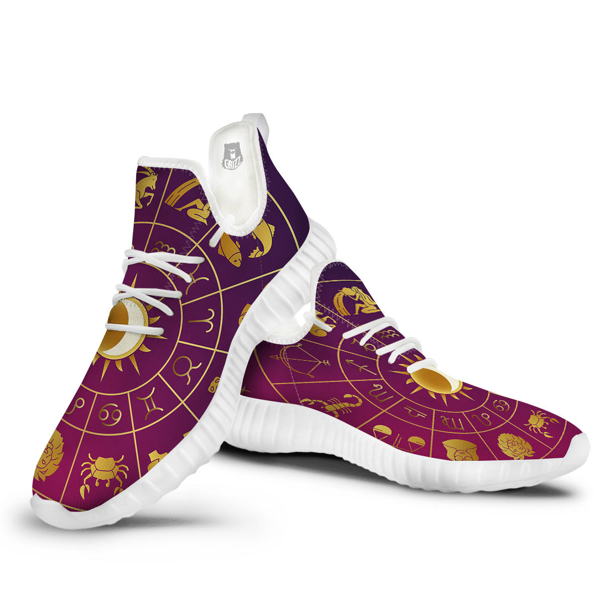 Zodiac Wheel Symbols Print White Walking Shoes-grizzshop