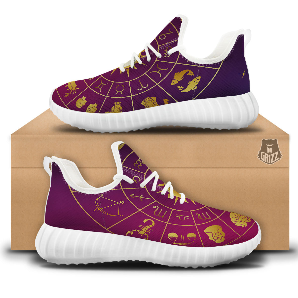 Zodiac Wheel Symbols Print White Walking Shoes-grizzshop