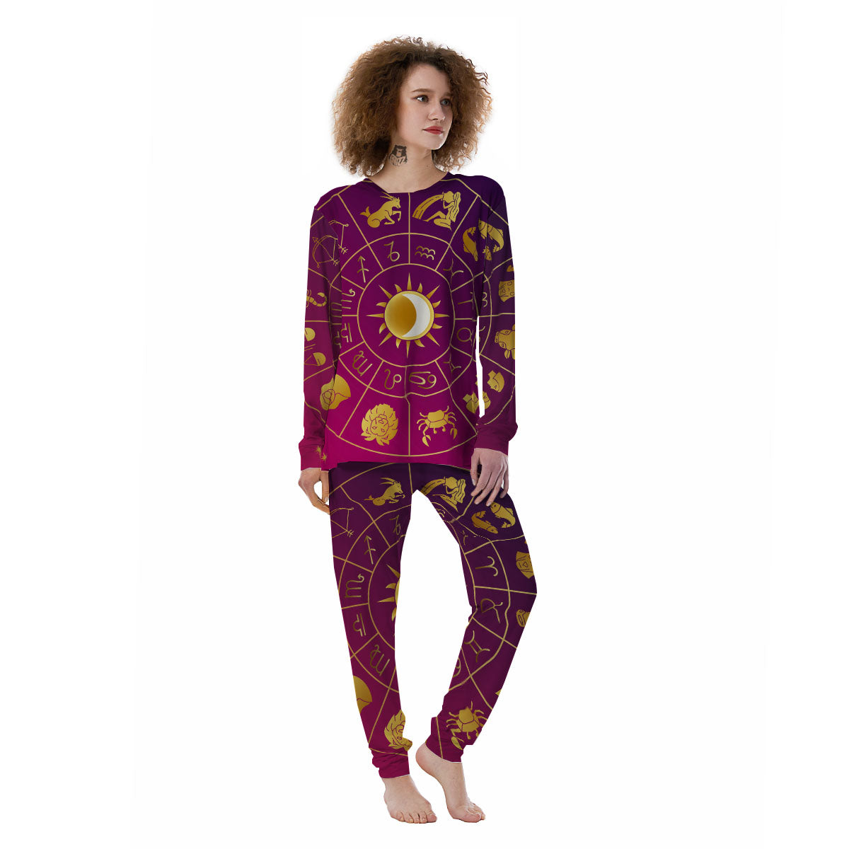 Zodiac Wheel Symbols Print Women's Pajamas-grizzshop