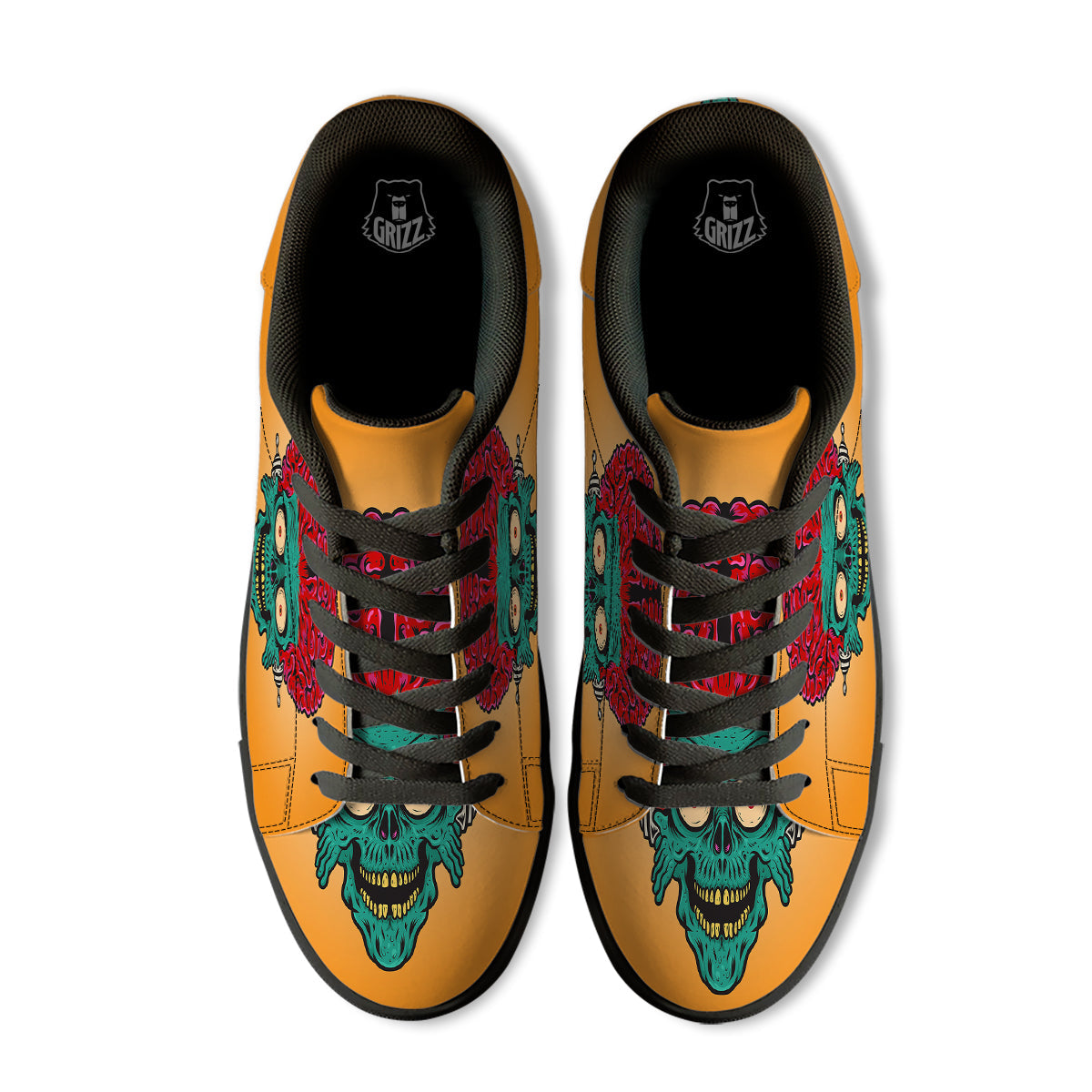 Zombie Big Brain Print Black Low Top Sneakers-grizzshop