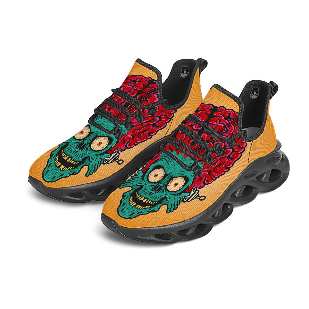 Zombie Big Brain Print Black Running Shoes-grizzshop