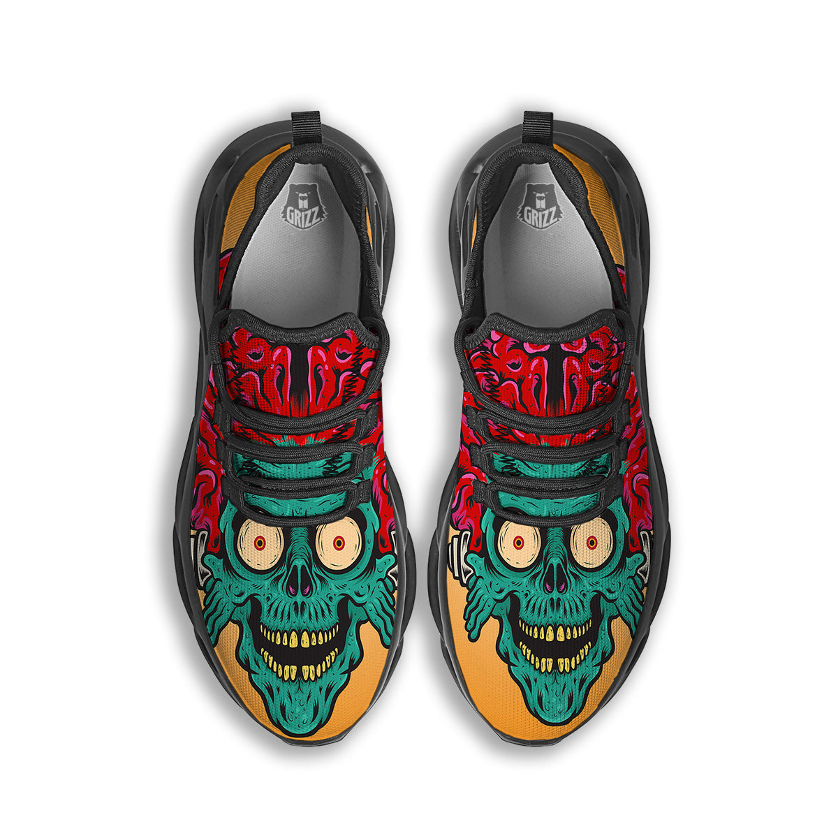 Zombie Big Brain Print Black Running Shoes-grizzshop