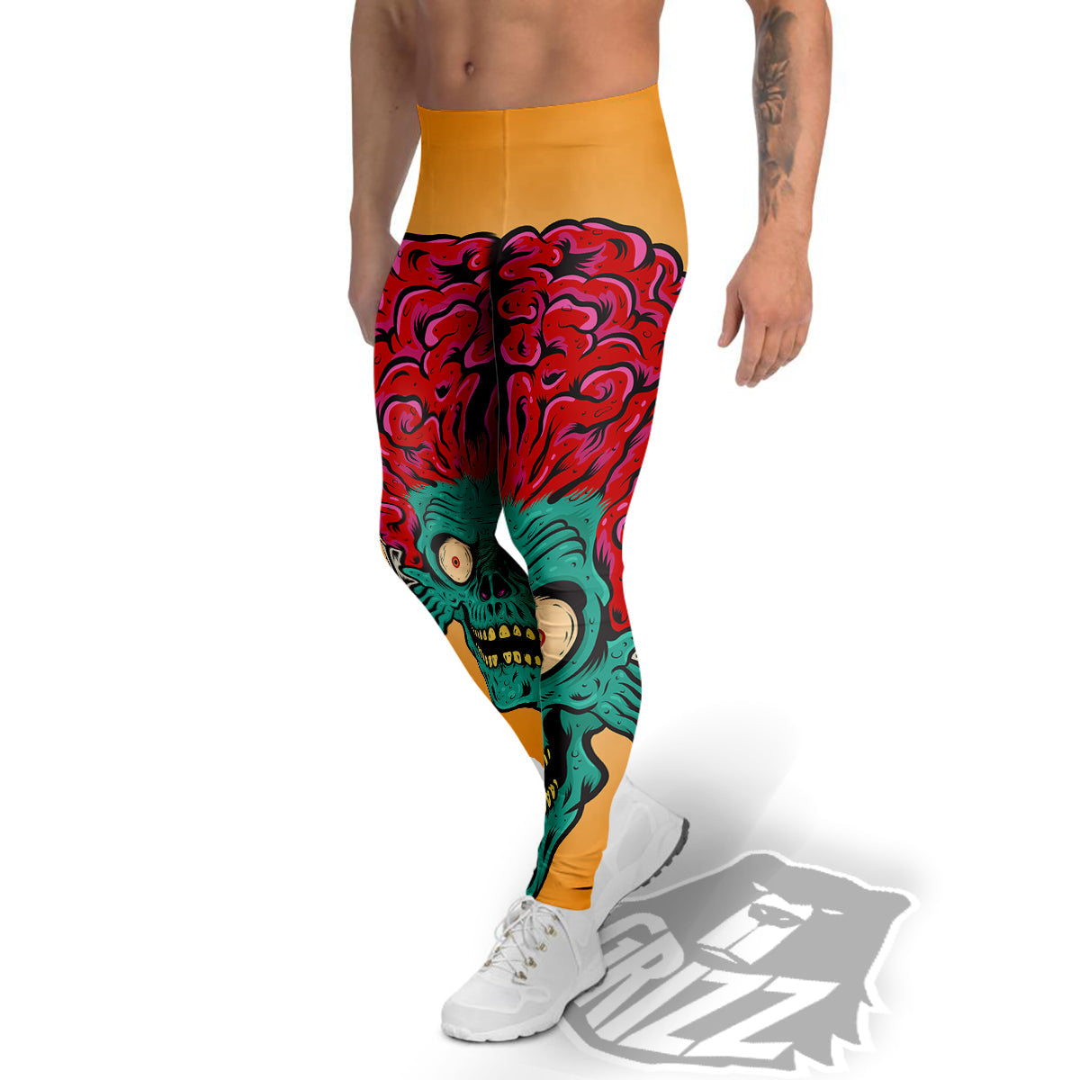 Zombie Big Brain Print Men's Leggings-grizzshop