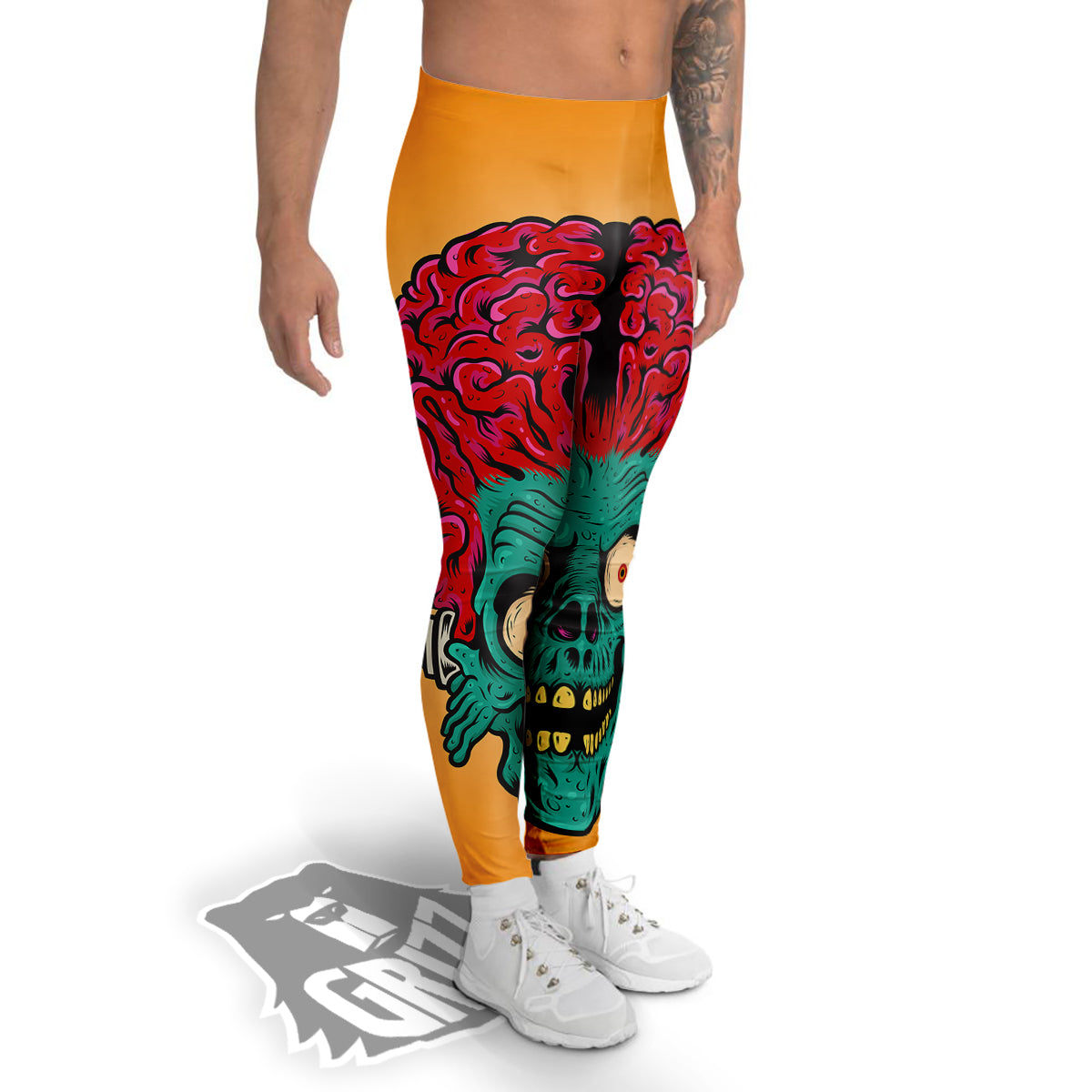 Zombie Big Brain Print Men's Leggings-grizzshop