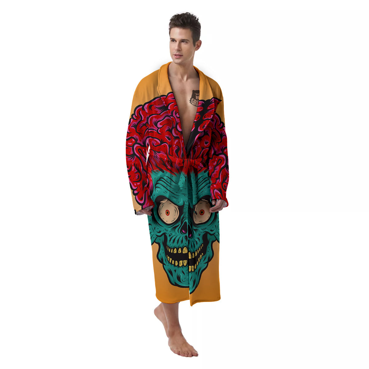 Zombie Big Brain Print Men's Robe-grizzshop