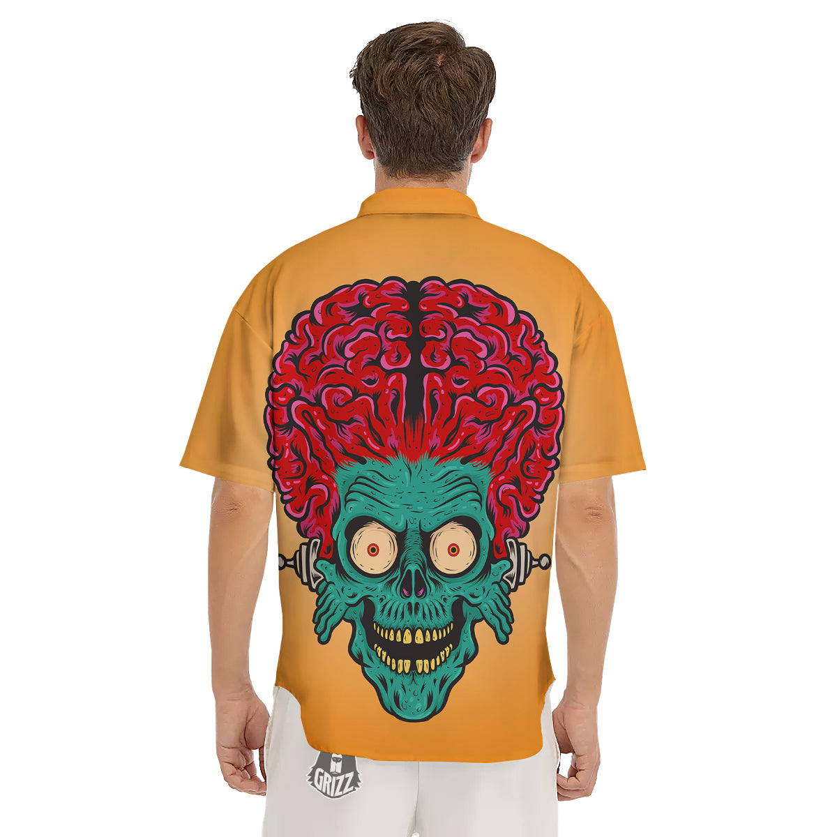 Zombie Big Brain Print Men's Short Sleeve Shirts-grizzshop