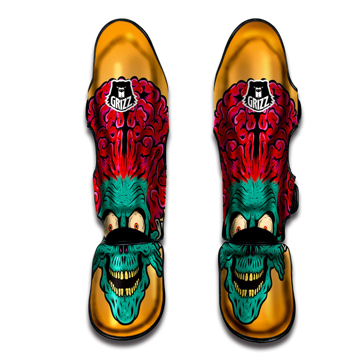 Zombie Big Brain Print Muay Thai Shin Guards-grizzshop