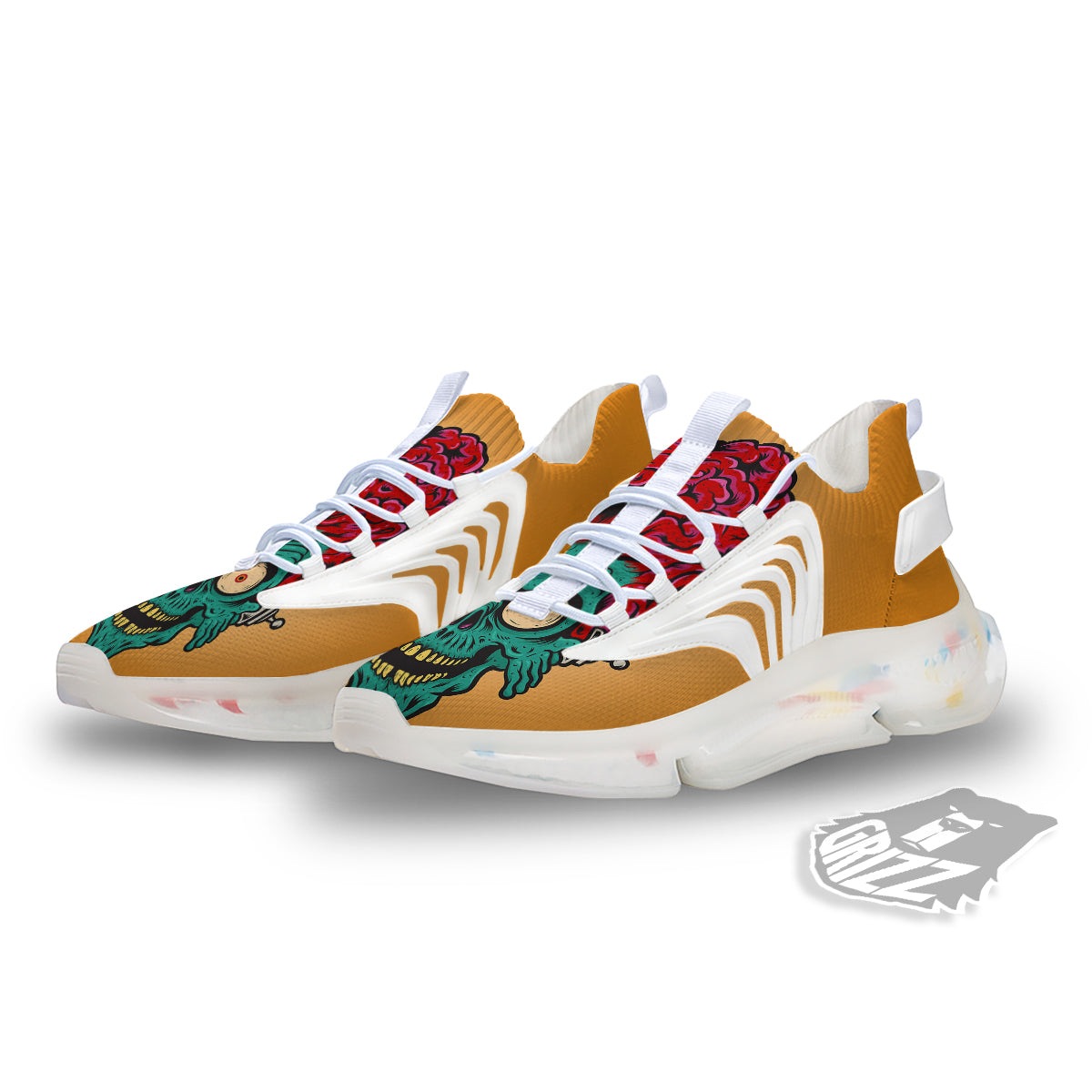 Zombie Big Brain Print White Gym Shoes-grizzshop