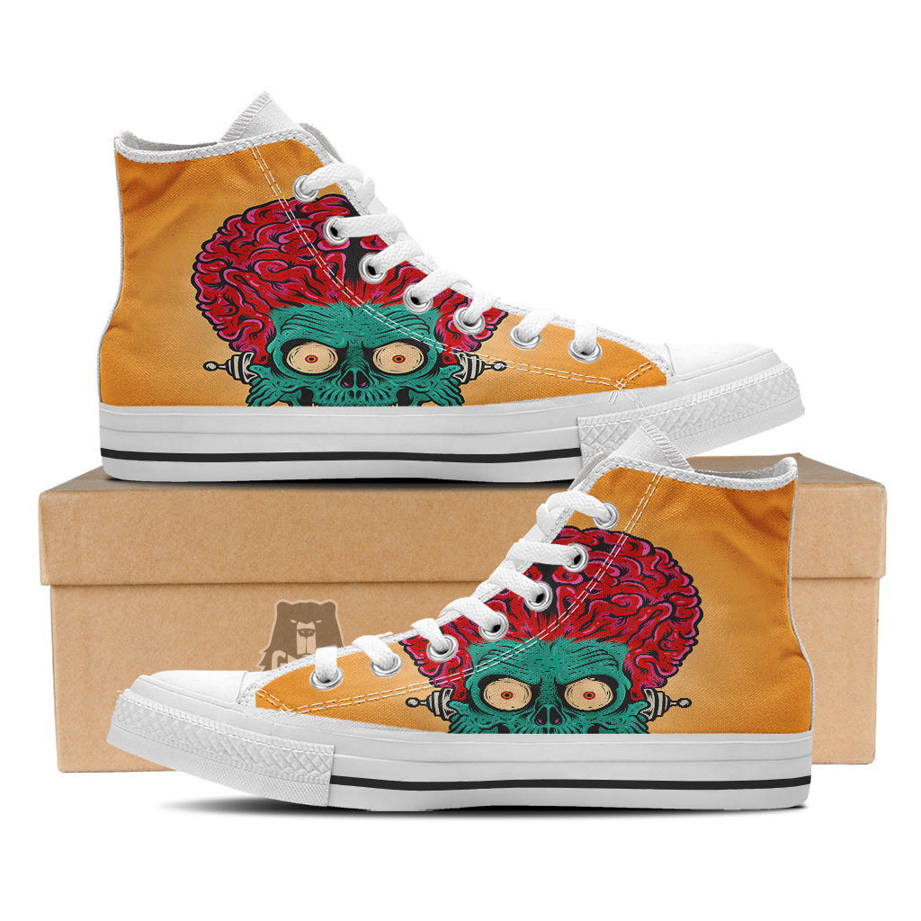 Zombie Big Brain Print White High Top Shoes-grizzshop