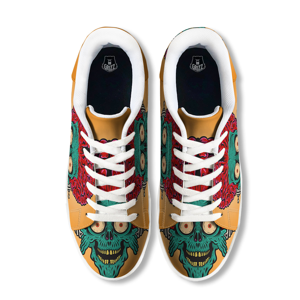 Zombie Big Brain Print White Low Top Sneakers-grizzshop