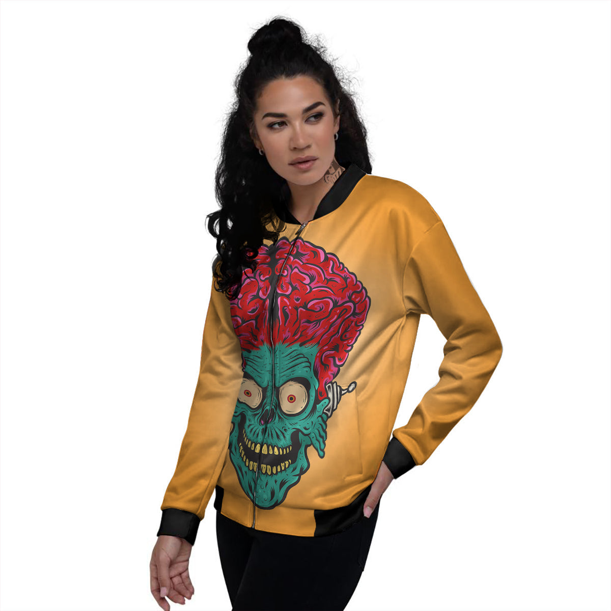 Zombie Big Brain Print Women's Bomber Jacket-grizzshop