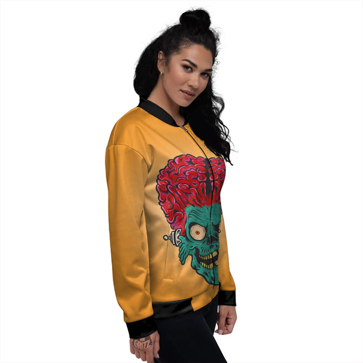 Zombie Big Brain Print Women's Bomber Jacket-grizzshop