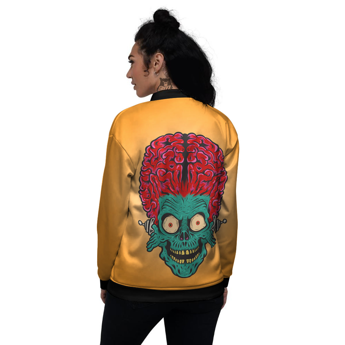 Zombie Big Brain Print Women's Bomber Jacket-grizzshop