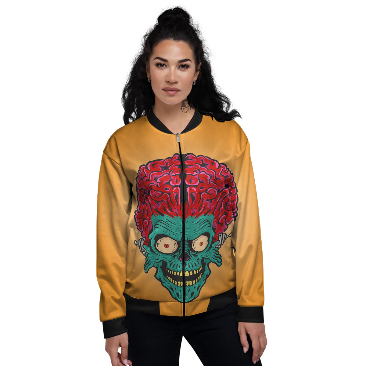 Zombie Big Brain Print Women's Bomber Jacket-grizzshop