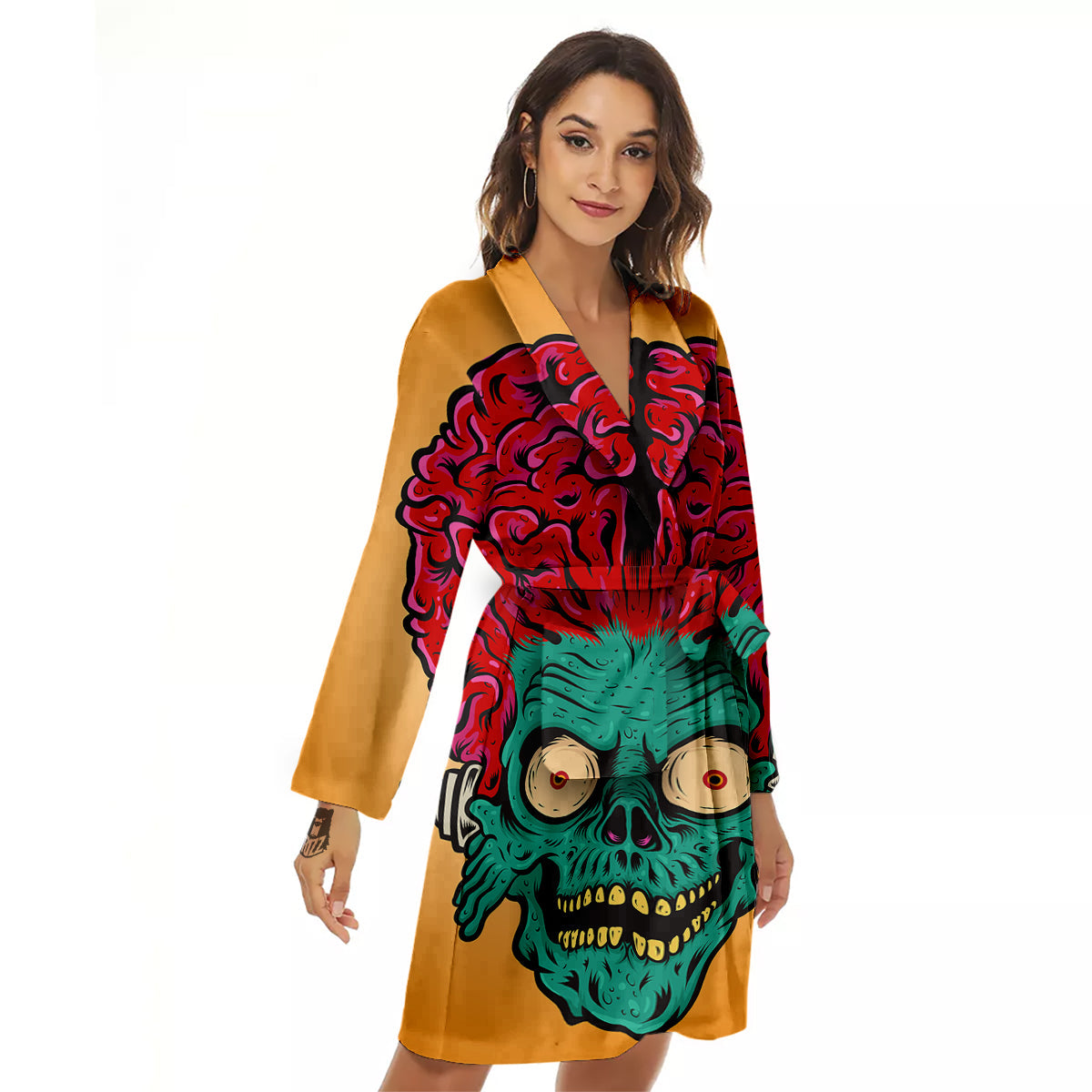 Zombie Big Brain Print Women's Robe-grizzshop