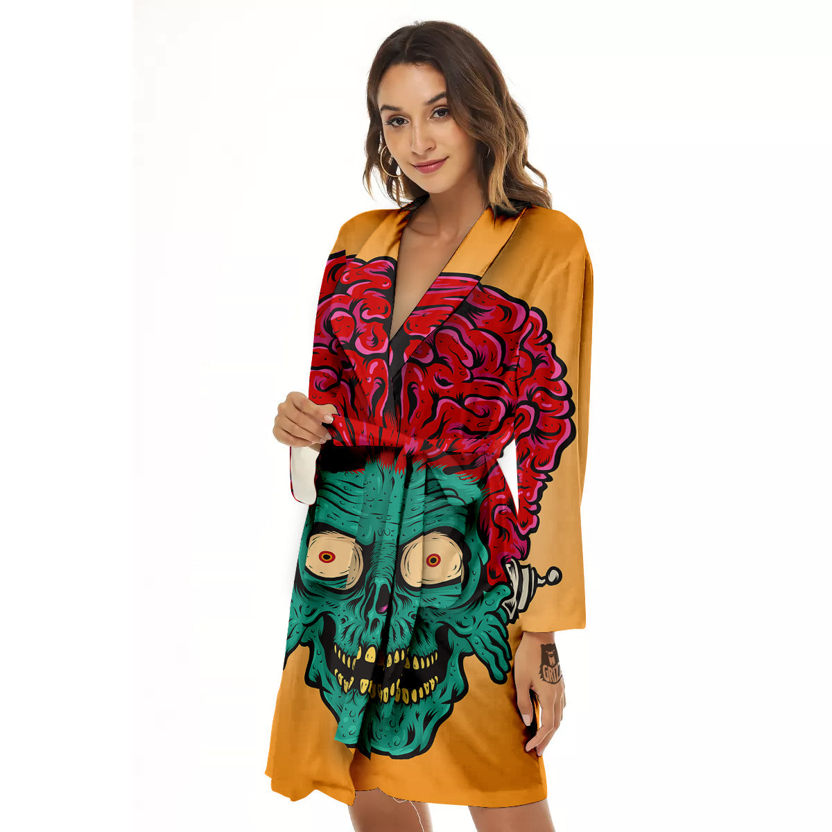 Zombie Big Brain Print Women's Robe-grizzshop