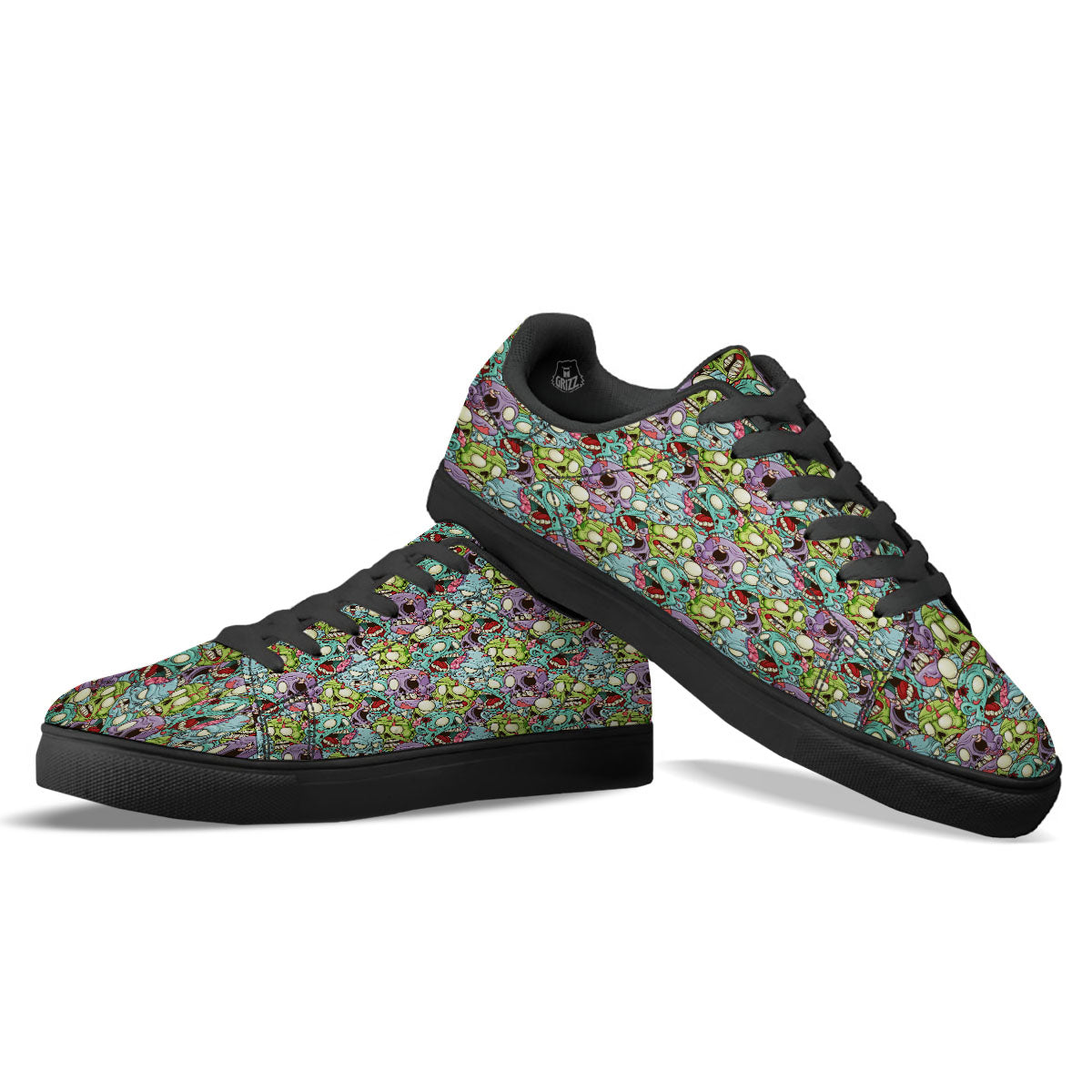 Zombie Bloody Print Pattern Black Low Top Sneakers-grizzshop