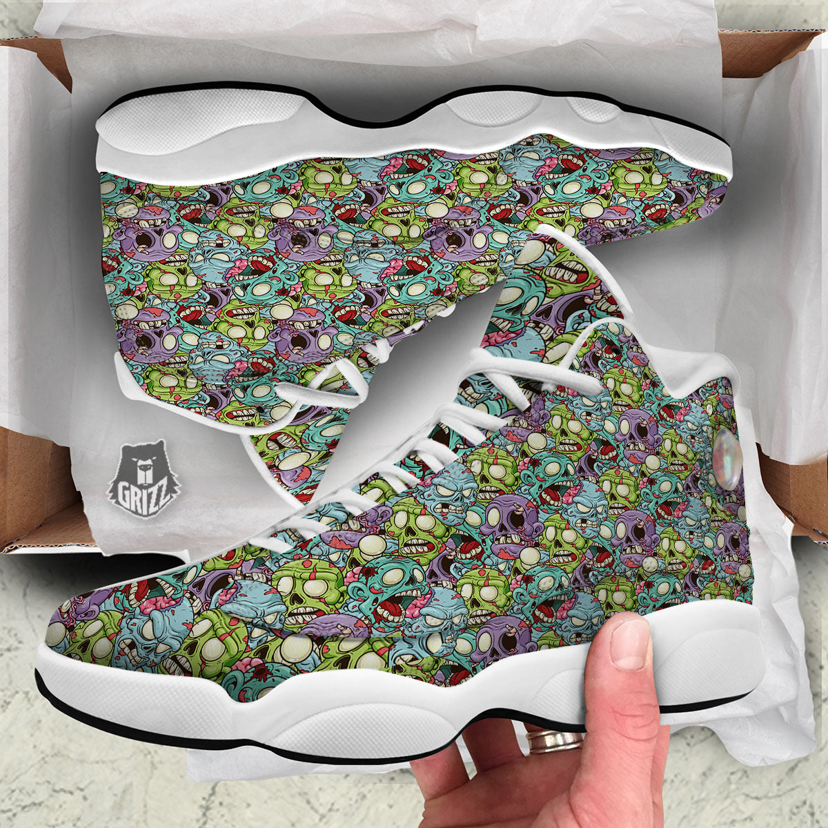 Zombie Bloody Print Pattern White Basketball Shoes-grizzshop