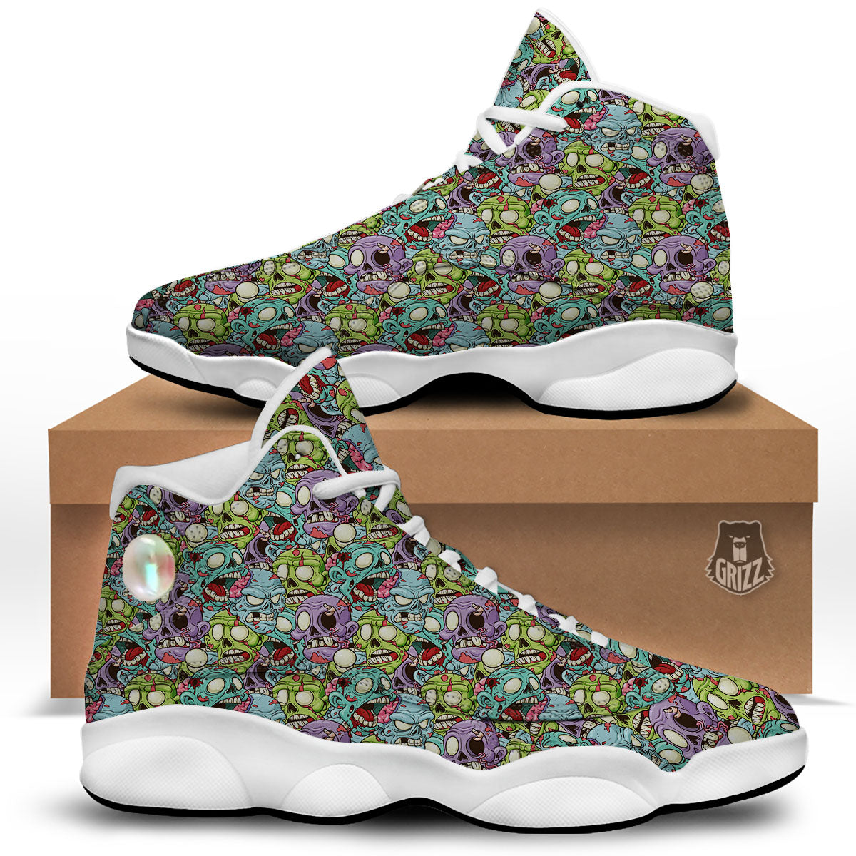 Zombie Bloody Print Pattern White Basketball Shoes-grizzshop