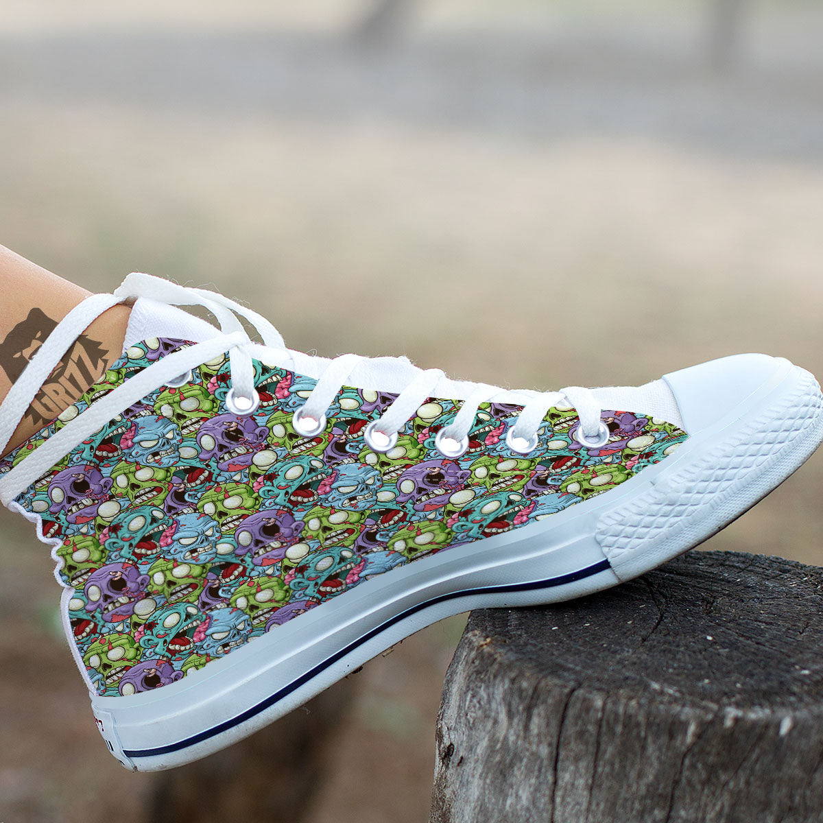Zombie Bloody Print Pattern White High Top Shoes-grizzshop