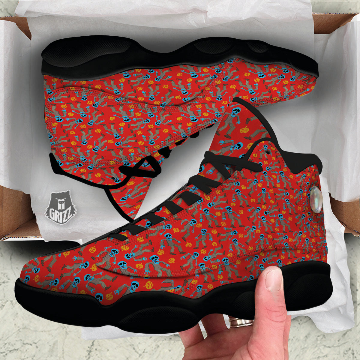 Zombie Blue Print Pattern Black Basketball Shoes-grizzshop