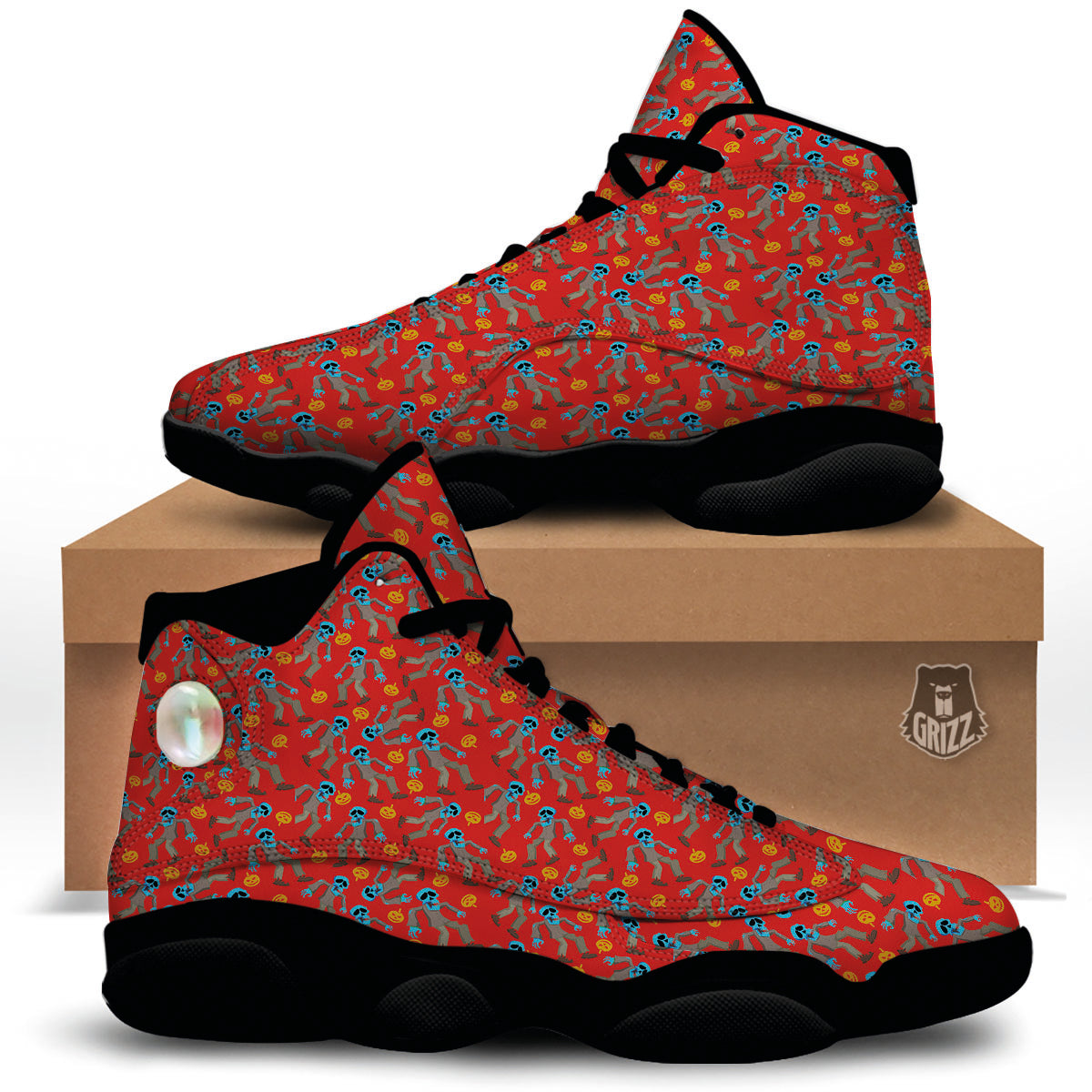 Zombie Blue Print Pattern Black Basketball Shoes-grizzshop