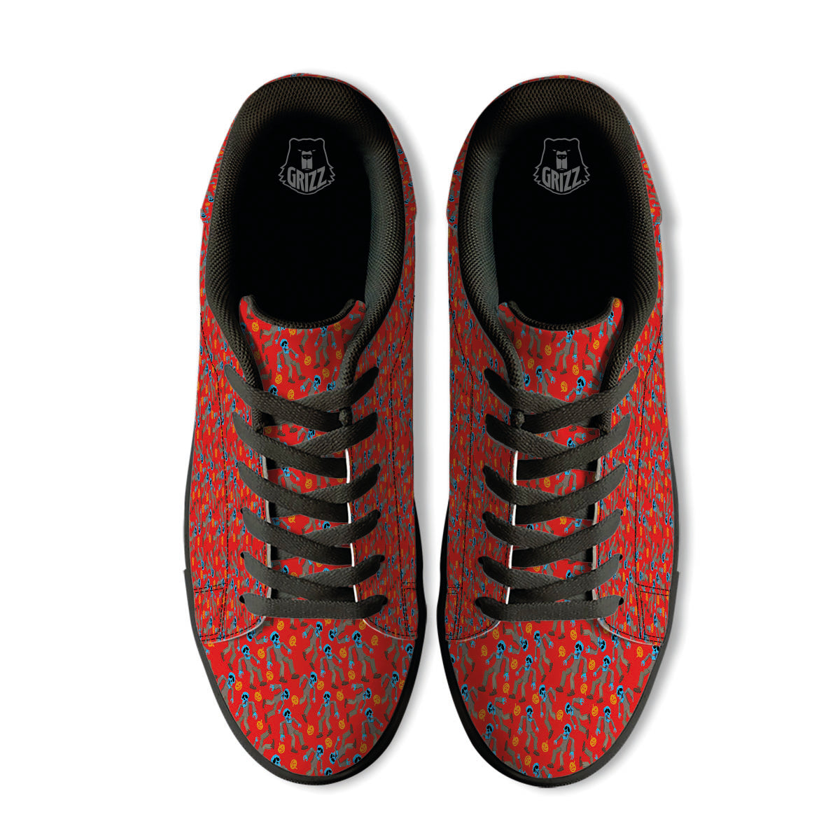 Zombie Blue Print Pattern Black Low Top Sneakers-grizzshop