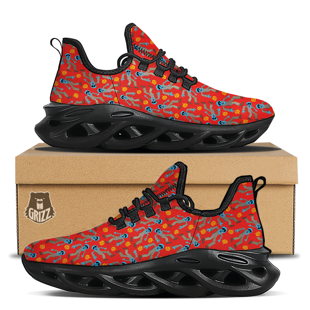 Zombie Blue Print Pattern Black Running Shoes-grizzshop