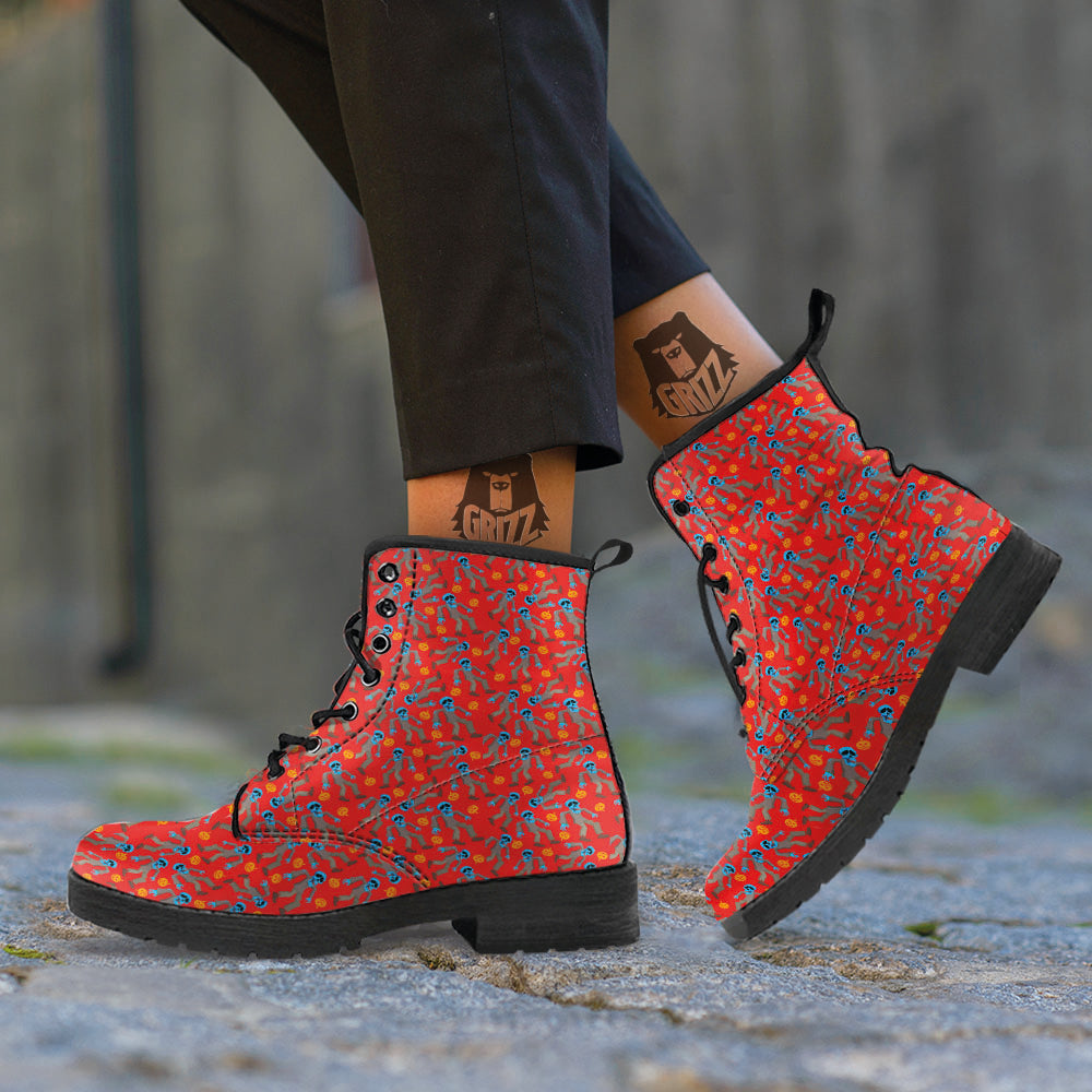 Zombie Blue Print Pattern Leather Boots-grizzshop