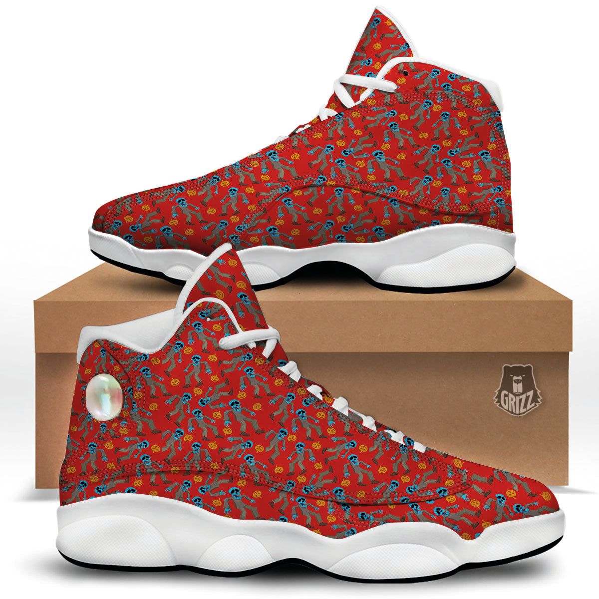 Zombie Blue Print Pattern White Basketball Shoes-grizzshop