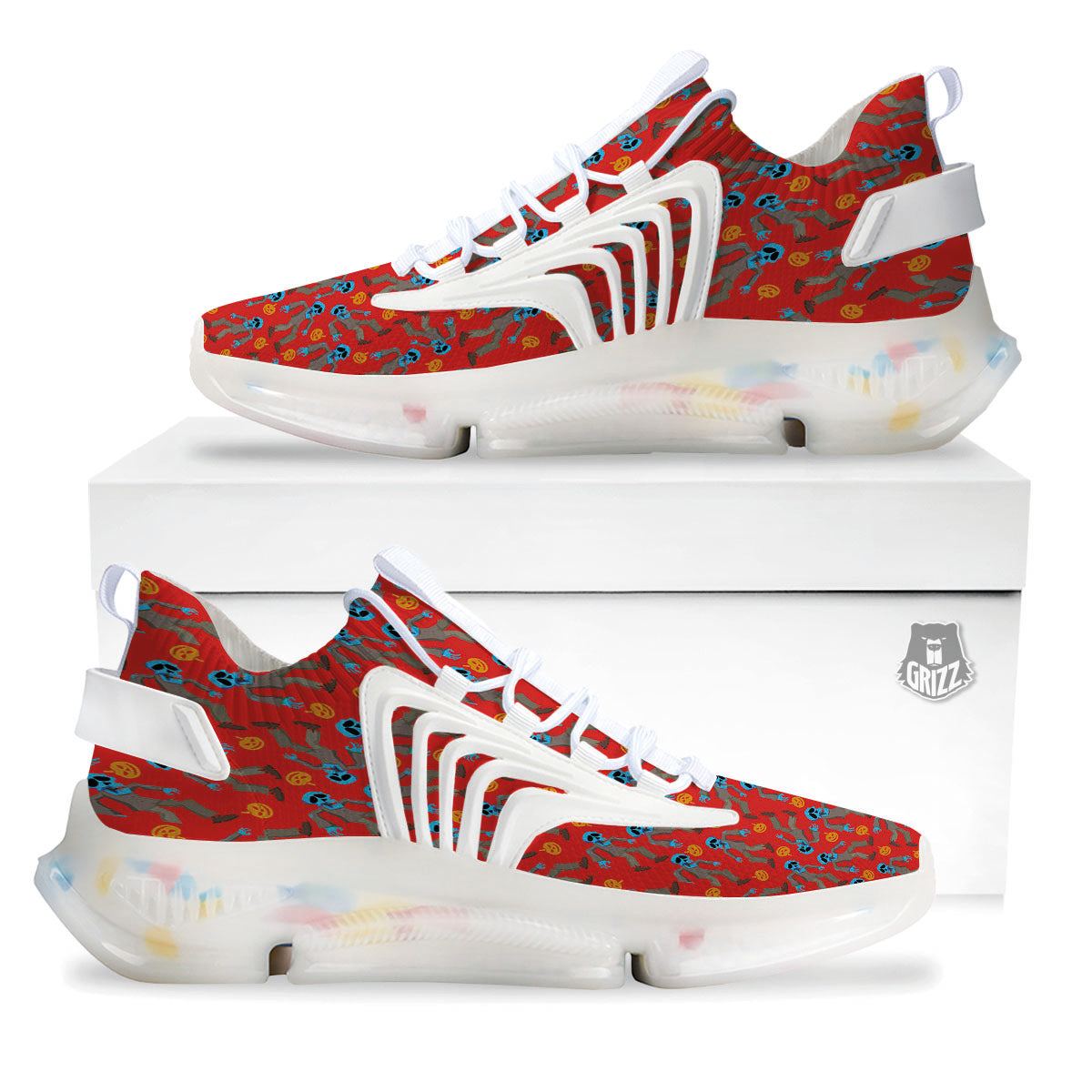 Zombie Blue Print Pattern White Gym Shoes-grizzshop