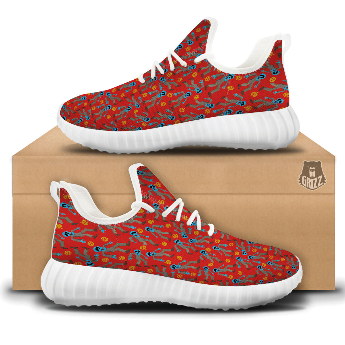 Zombie Blue Print Pattern White Walking Shoes-grizzshop