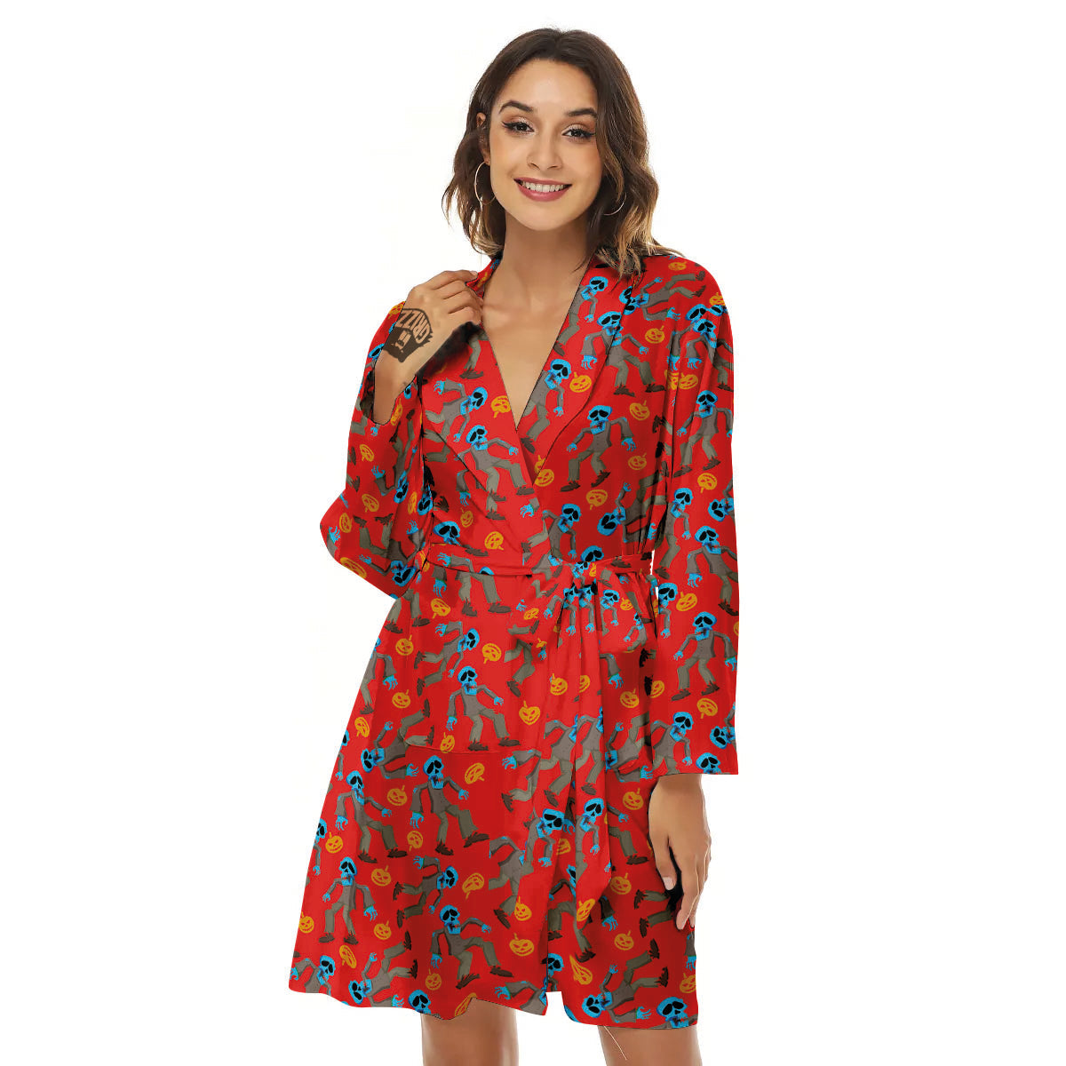 Zombie Blue Print Pattern Women's Robe-grizzshop