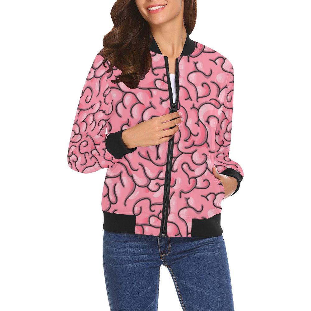 Zombie Brain Halloween Pattern Print Women Casual Bomber Jacket-grizzshop