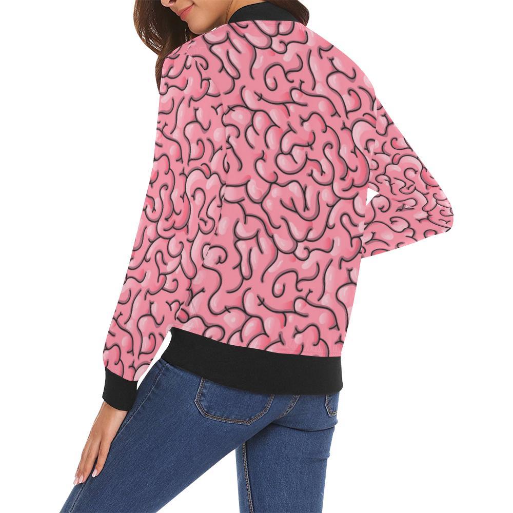 Zombie Brain Halloween Pattern Print Women Casual Bomber Jacket-grizzshop