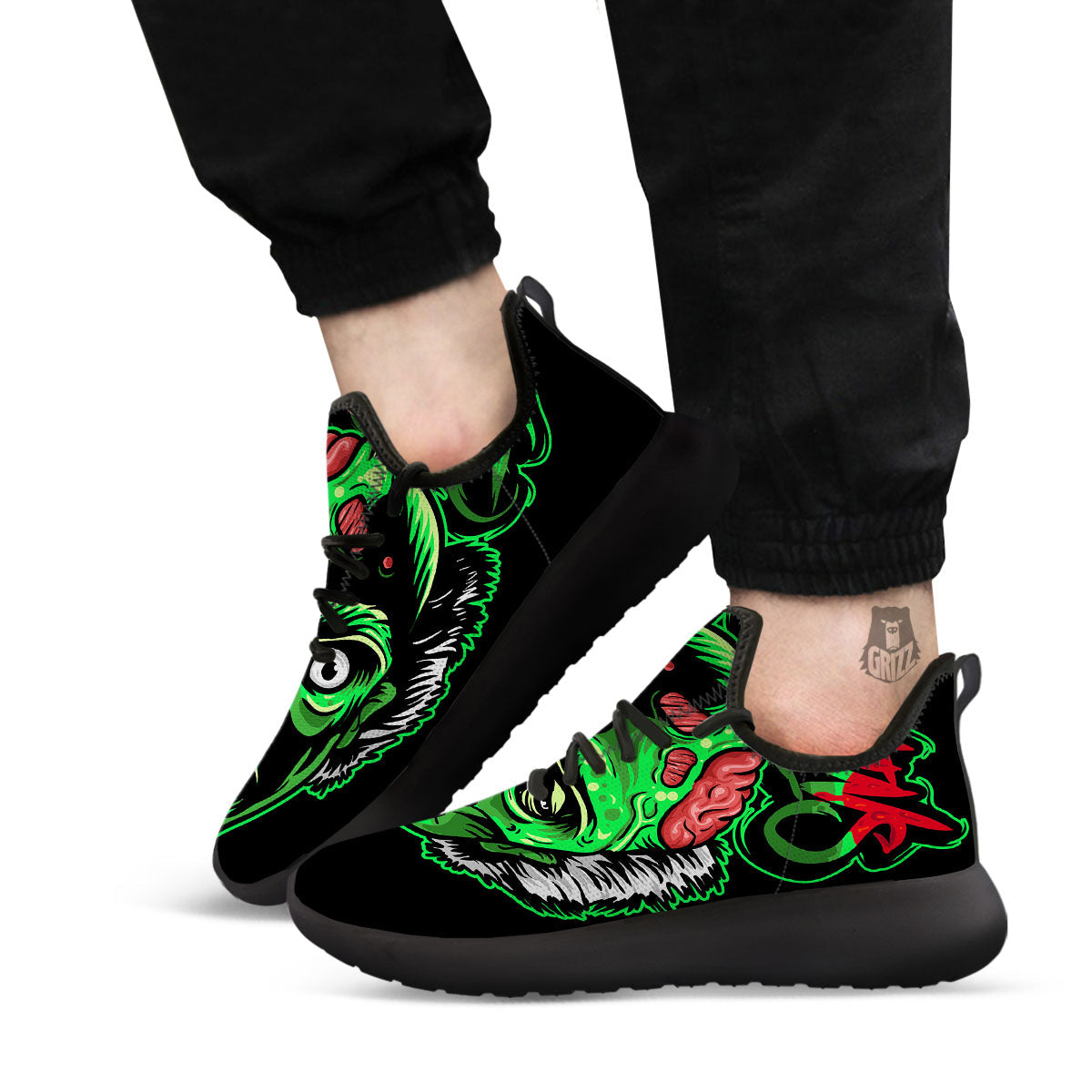 Zombie Brain Halloween Print Black Athletic Shoes-grizzshop