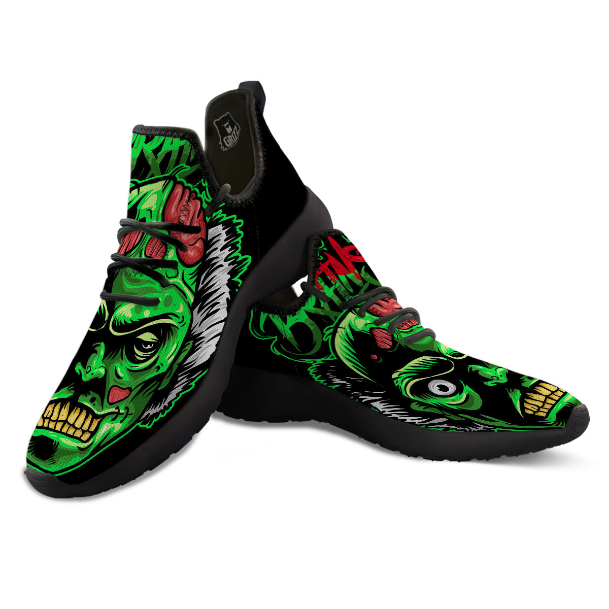 Zombie Brain Halloween Print Black Athletic Shoes-grizzshop